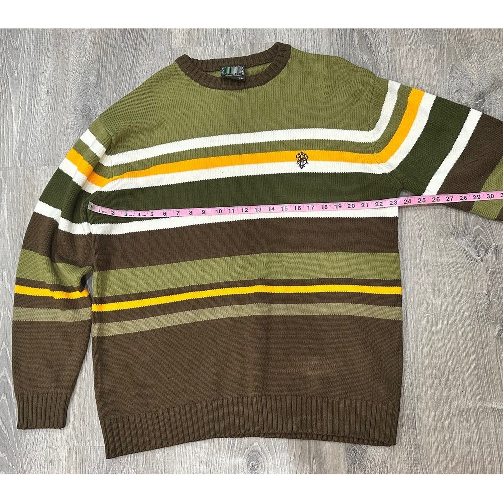 VTG Y2K SOUTHPOLE‎ Sweater Green Brown Striped 100% Acrylic Pullover Sweater - Picture 6 of 16